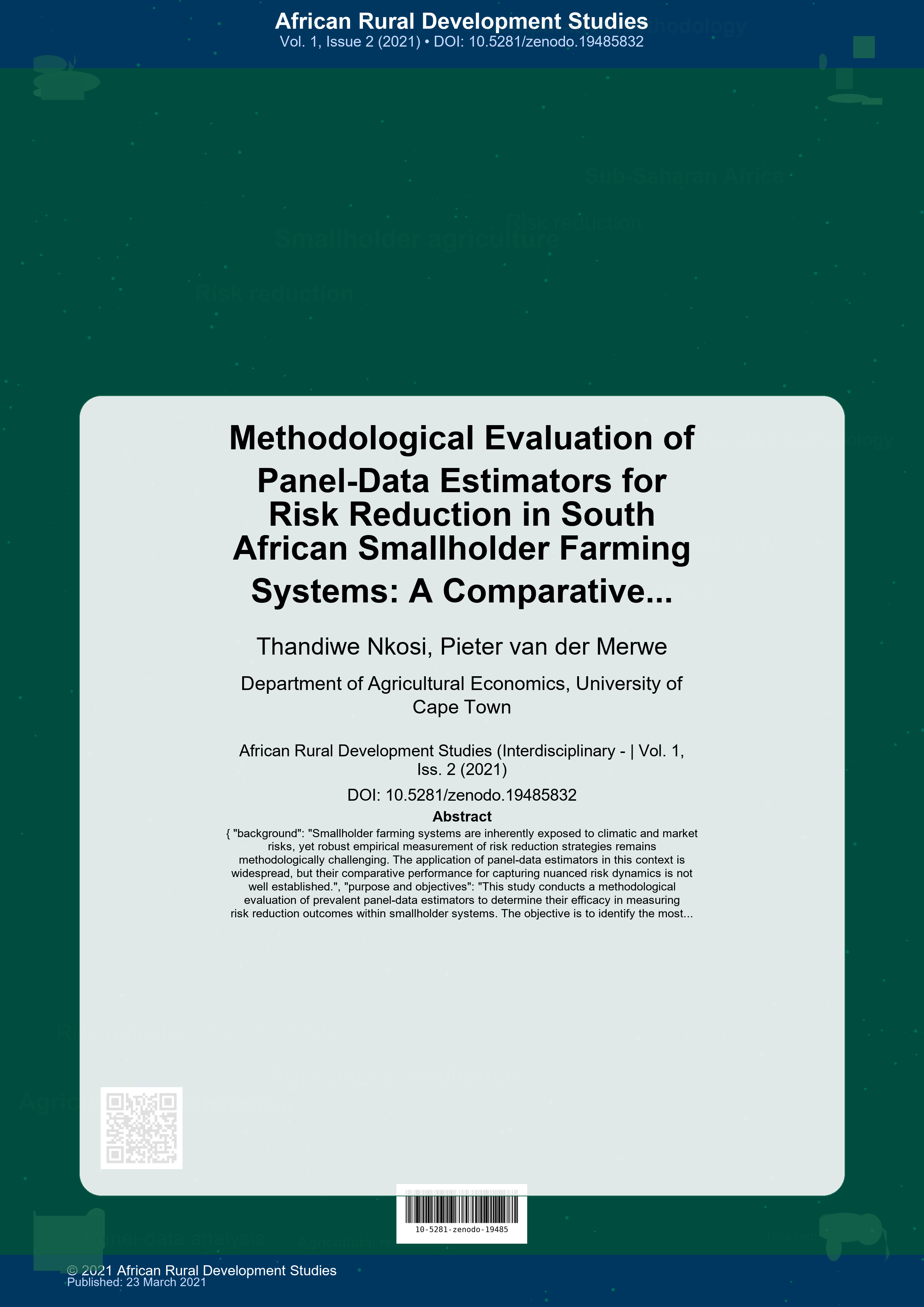 Cover image for: Methodological Evaluation of Panel-Data Estimators for Risk Reduction in South African Smallholder Farming Systems: A Comparative Analysis, 2021–2026