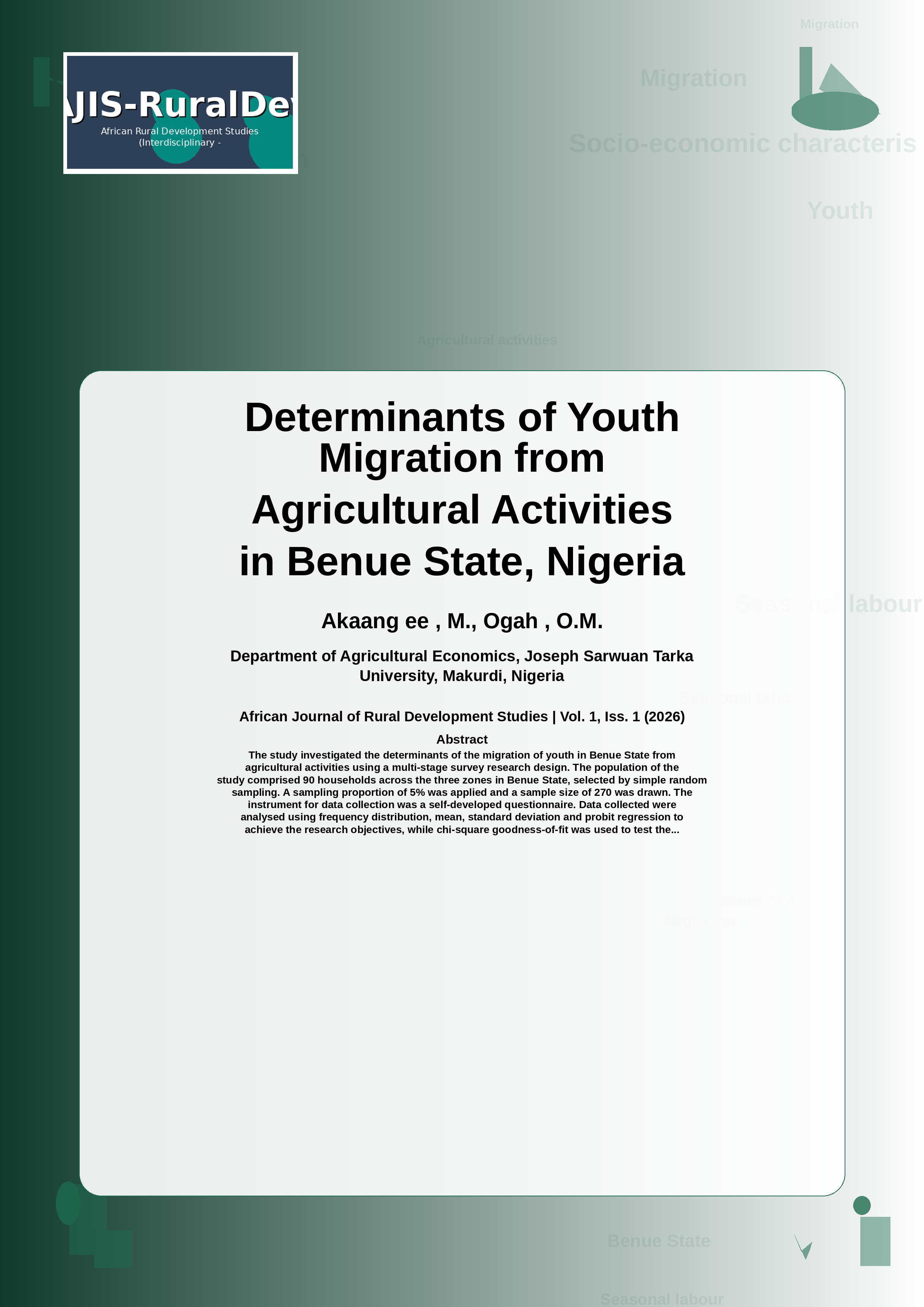 Cover image for: Determinants of Youth Migration from Agricultural Activities in Benue State, Nigeria