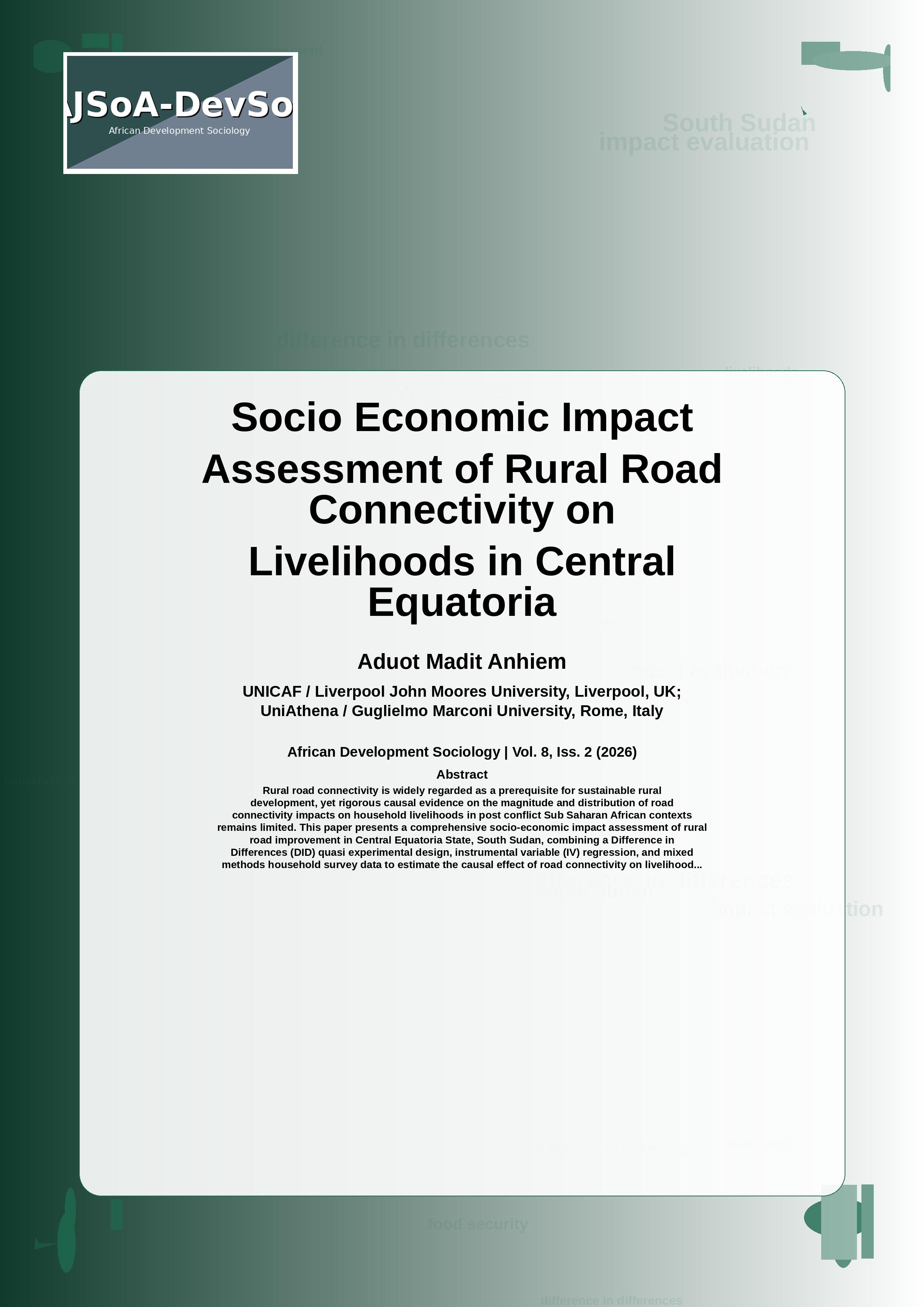 Cover image for: Socio Economic Impact Assessment of Rural Road Connectivity on Livelihoods in Central Equatoria