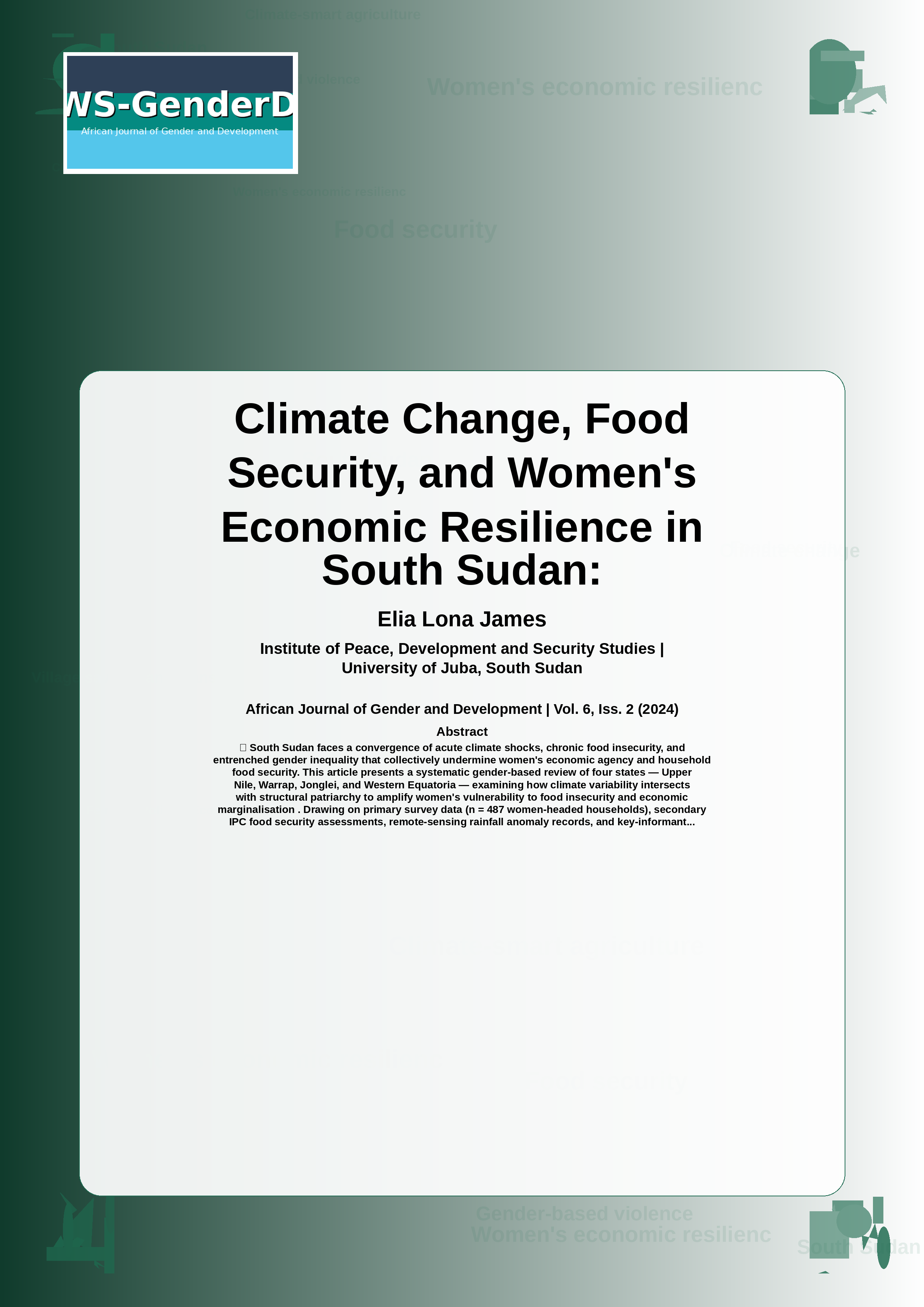 Cover image for: Climate Change, Food Security, and Women's Economic Resilience in South Sudan:A Gender-Based Review of Selected States