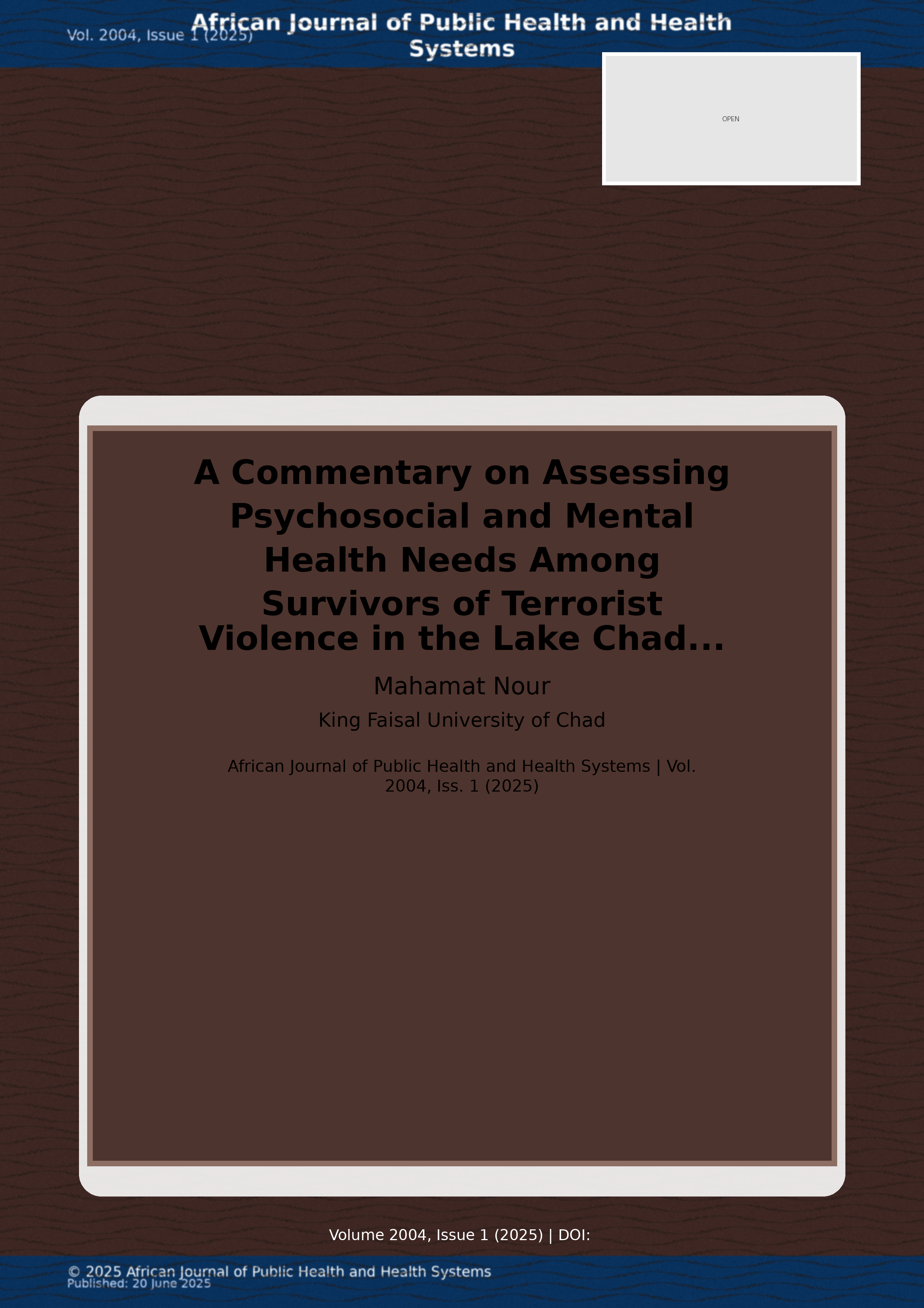 Cover image for: A Commentary on Assessing Psychosocial and Mental Health Nee