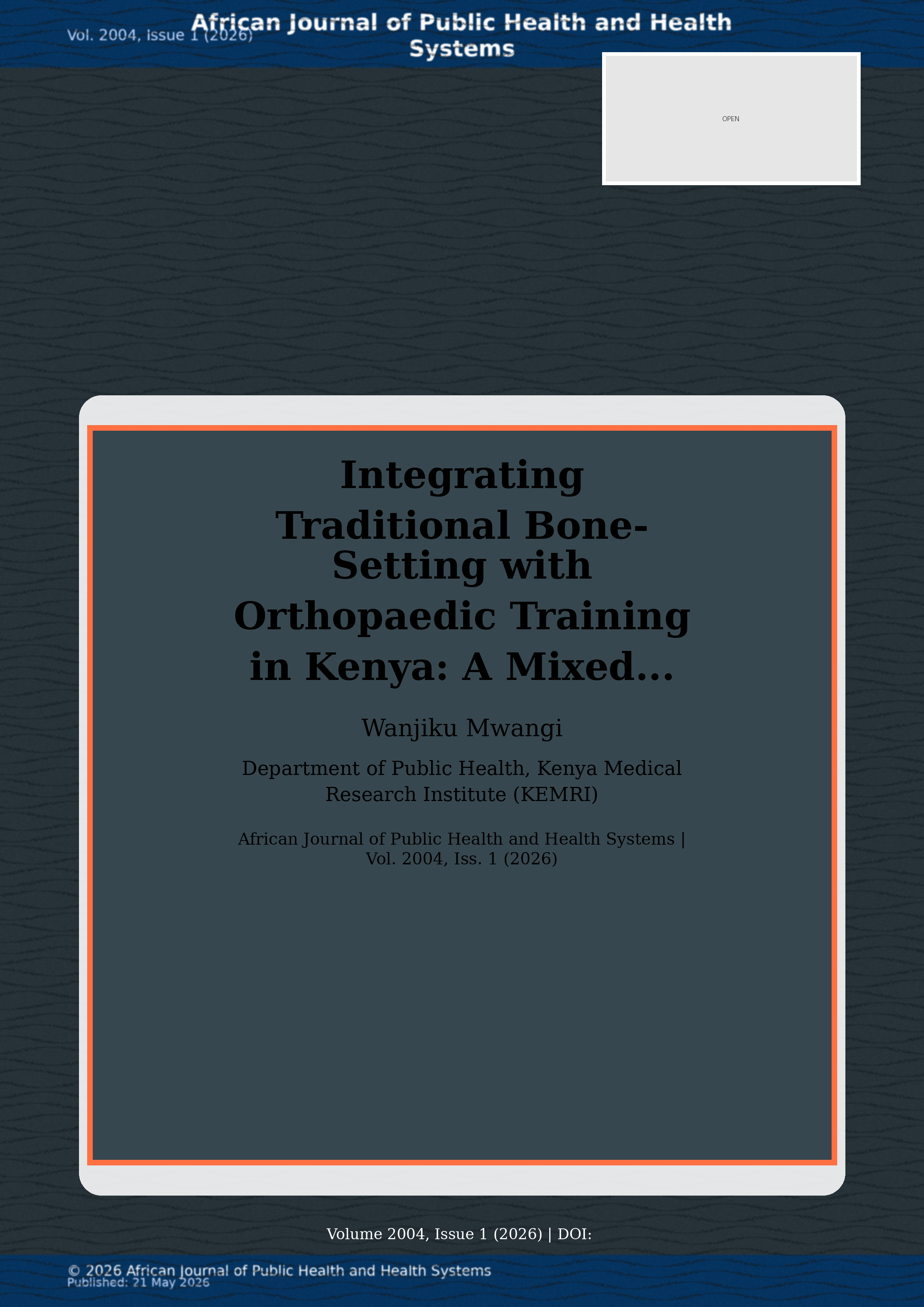Cover image for: Integrating Traditional Bone-Setting with Orthopaedic Traini