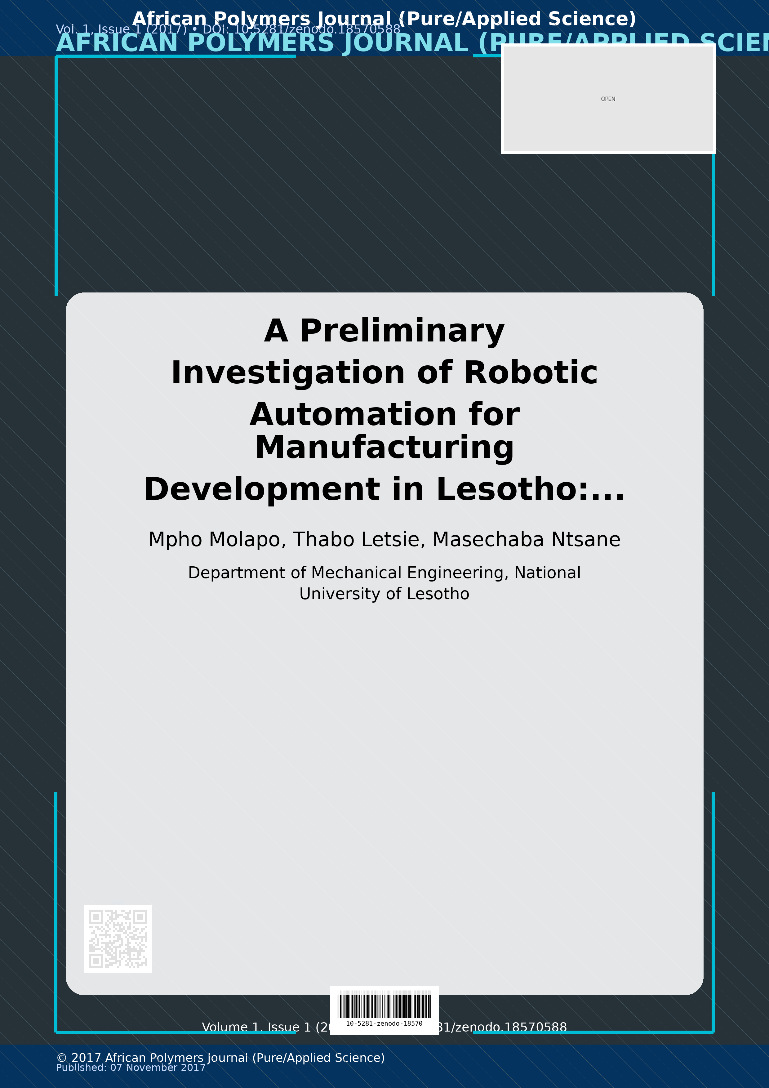 Cover image for: A Preliminary Investigation of Robotic Automation for Manufa