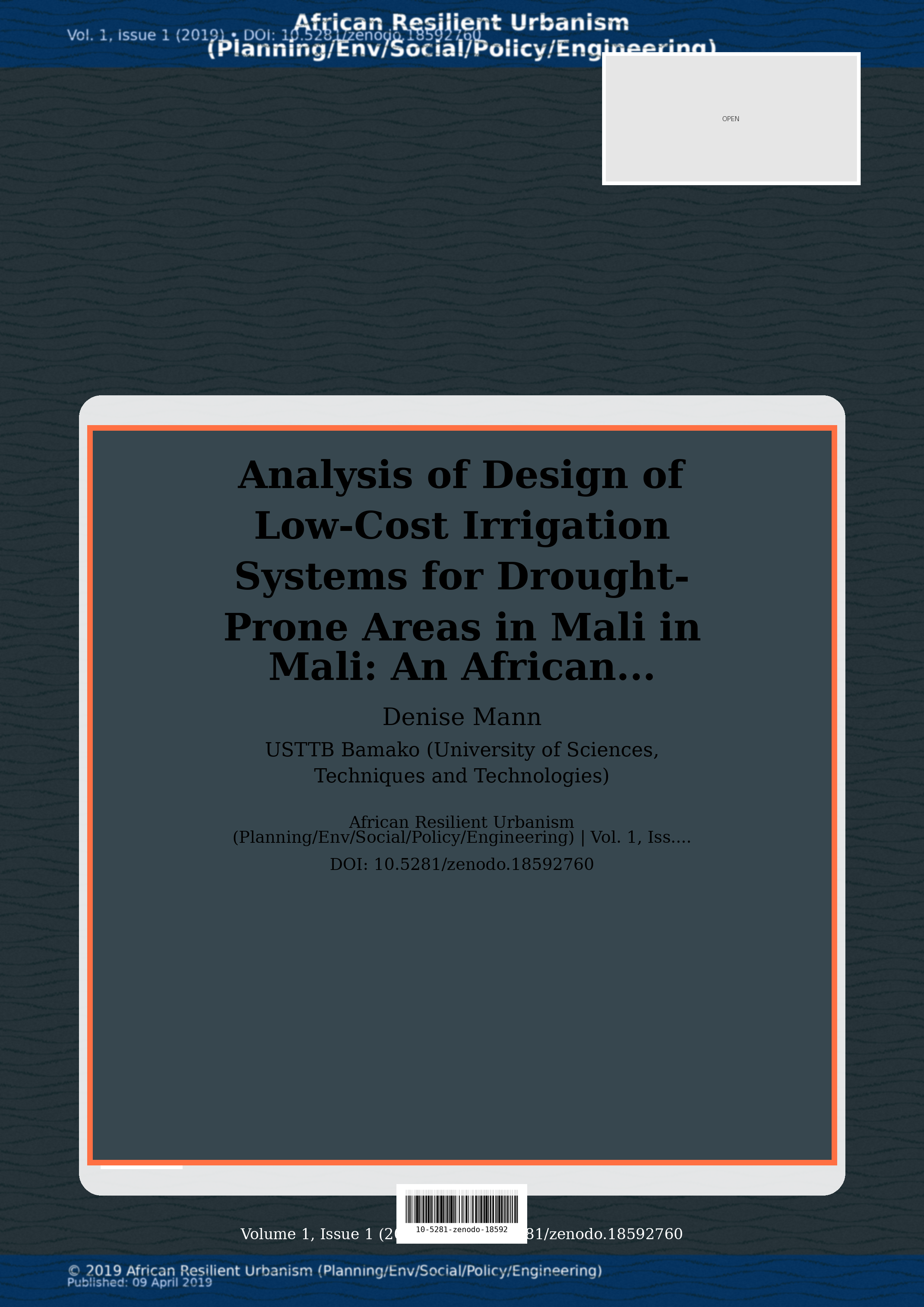 Cover image for: Analysis of Design of Low-Cost Irrigation Systems for Drough