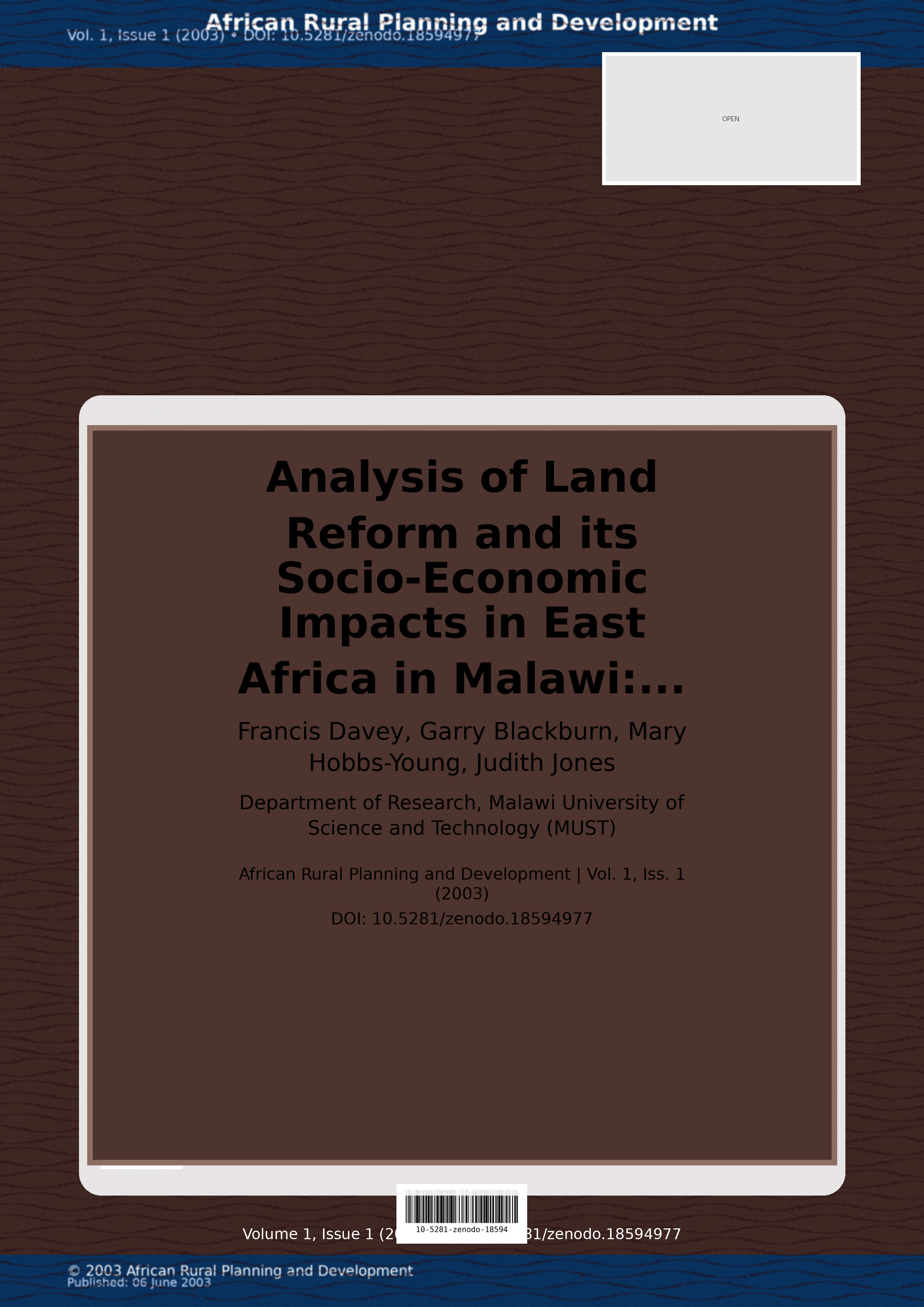 Cover image for: Analysis of Land Reform and its Socio-Economic Impacts in Ea