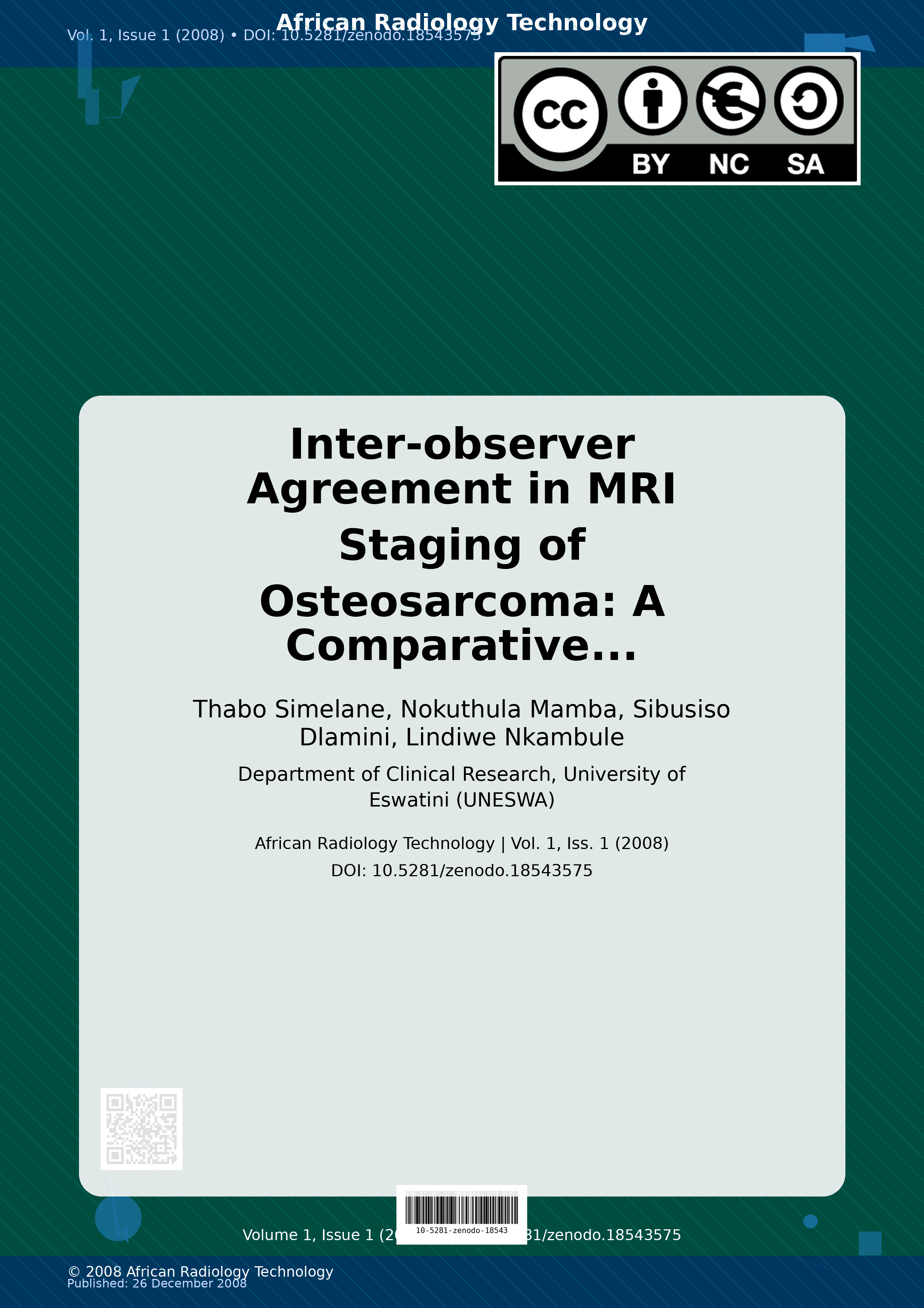 Cover image for: Inter-observer Agreement in MRI Staging of Osteosarcoma