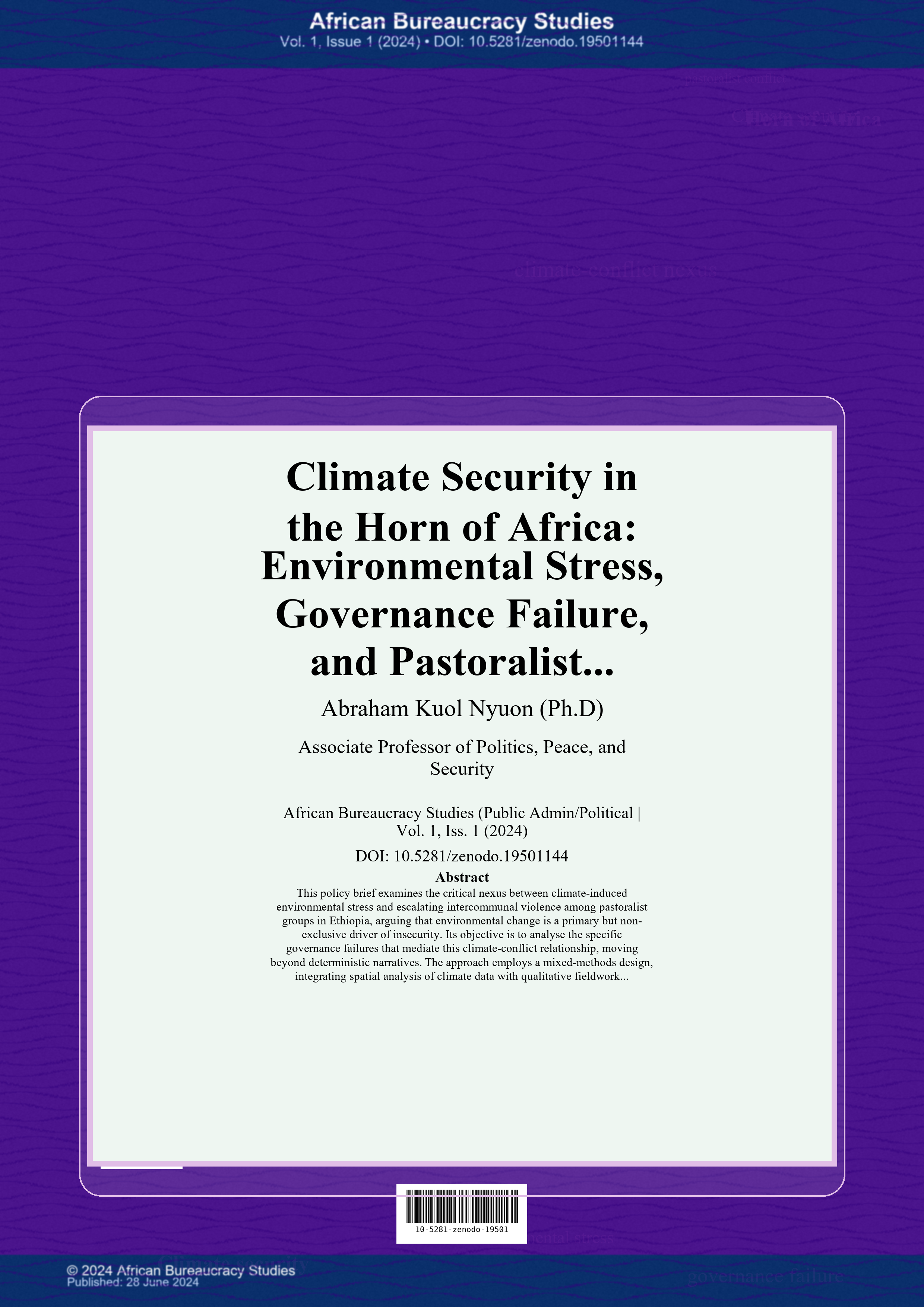 Cover image for: Climate Security in the Horn of Africa: Environmental Stress, Governance Failure, and Pastoralist Violence
