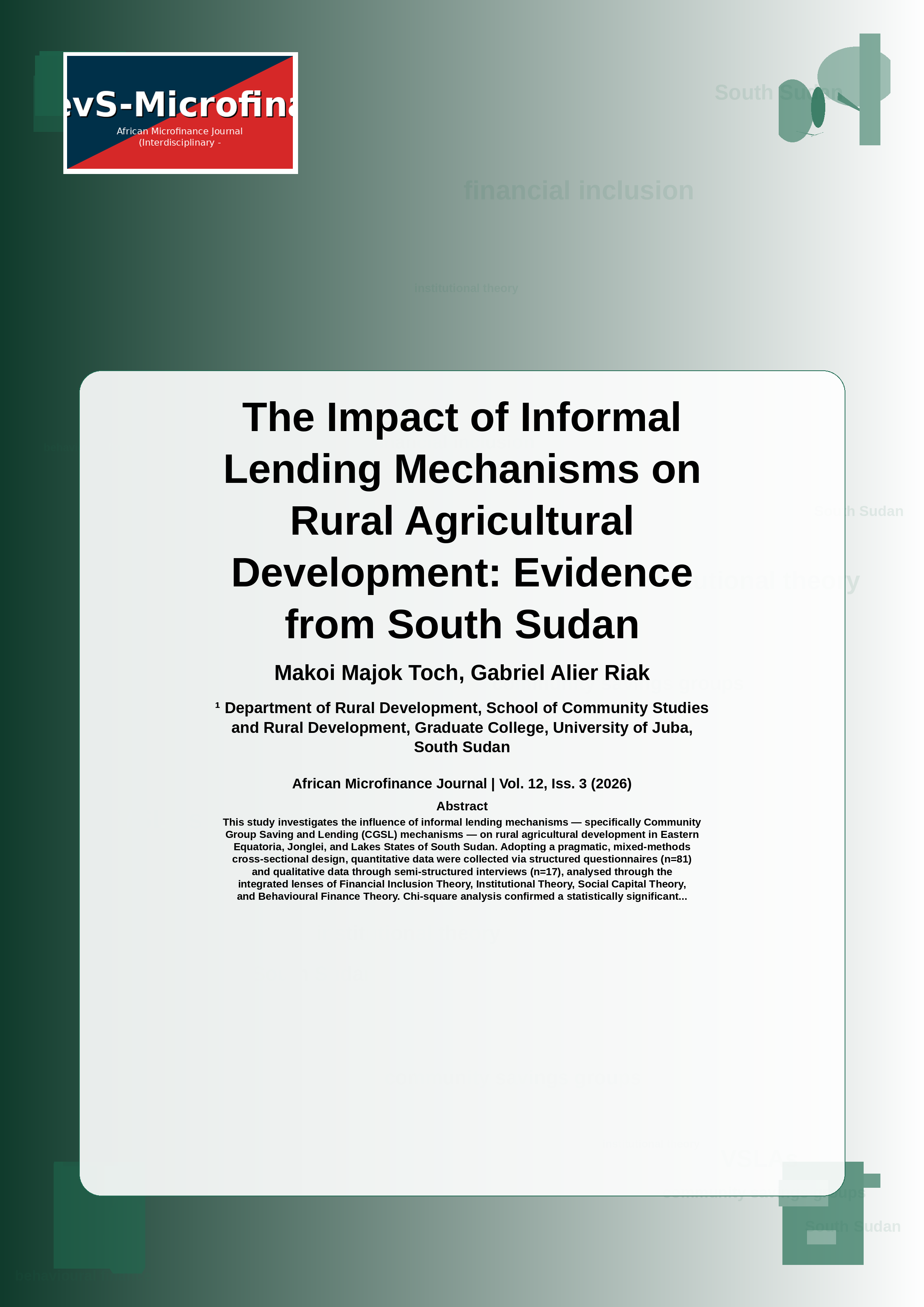 Cover image for: The Impact of Informal Lending Mechanisms on Rural Agricultural Development: Evidence from South Sudan