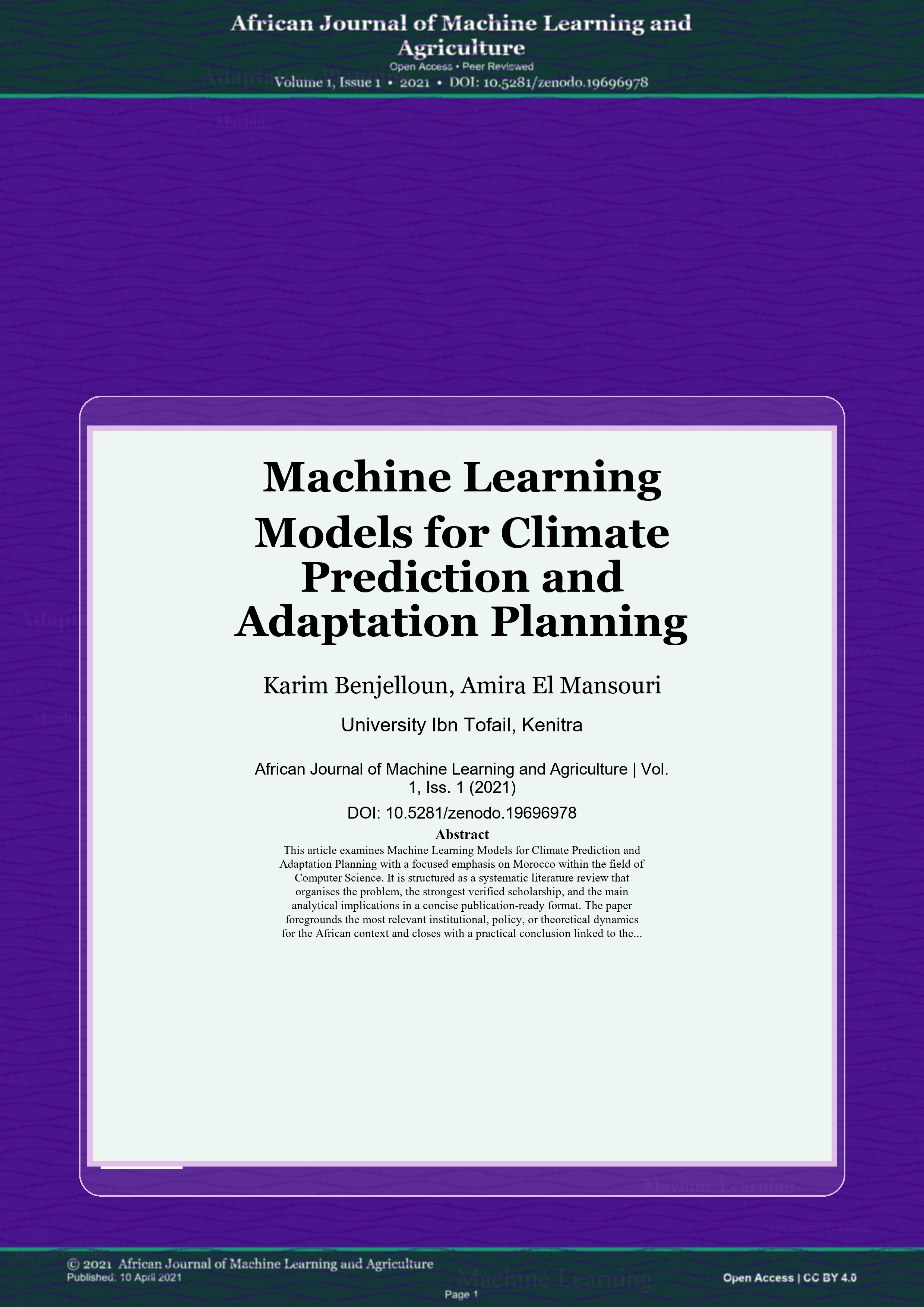 Cover image for: Machine Learning Models for Climate Prediction and Adaptation Planning