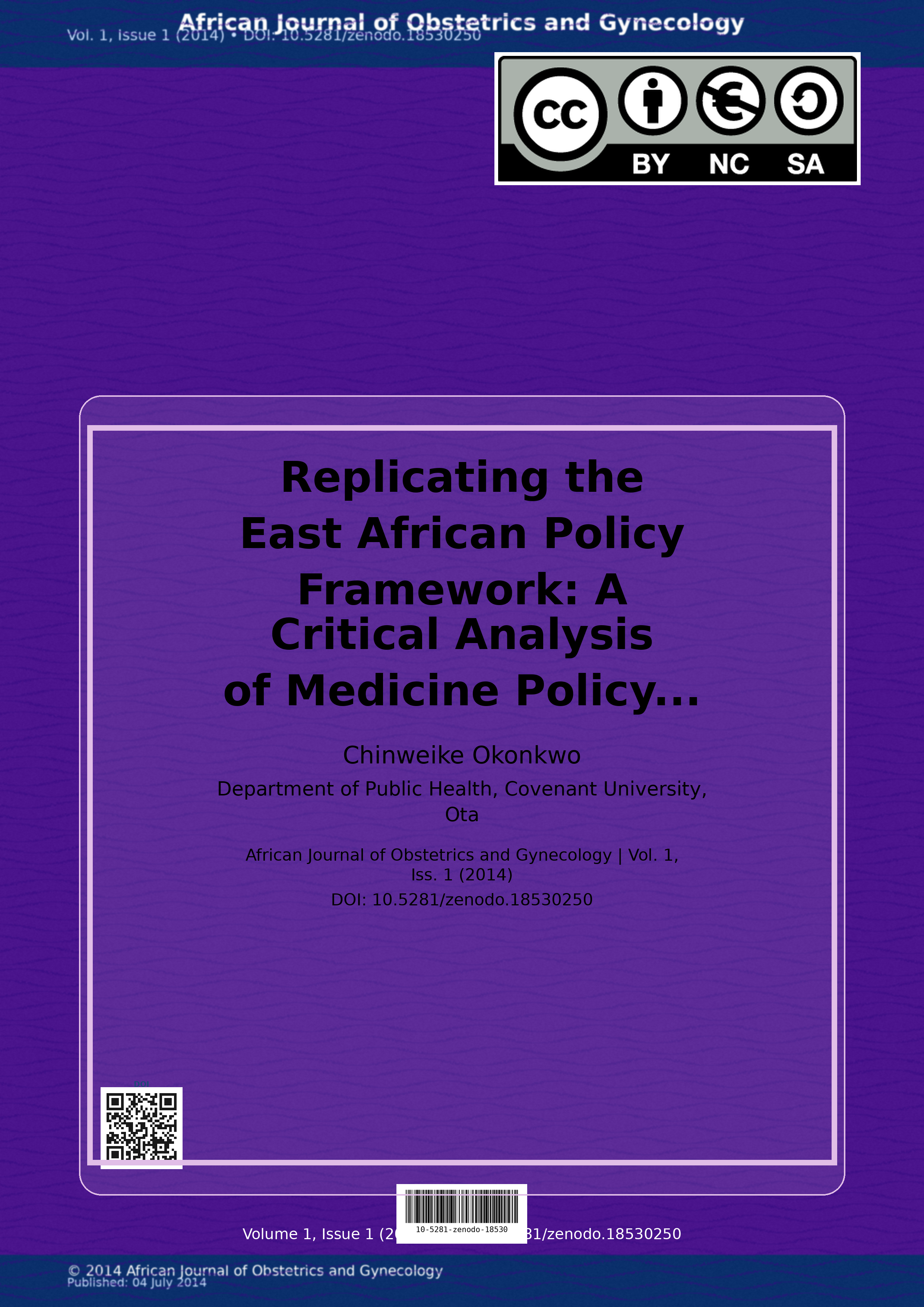 Cover image for: Replicating the East African Policy Framework
