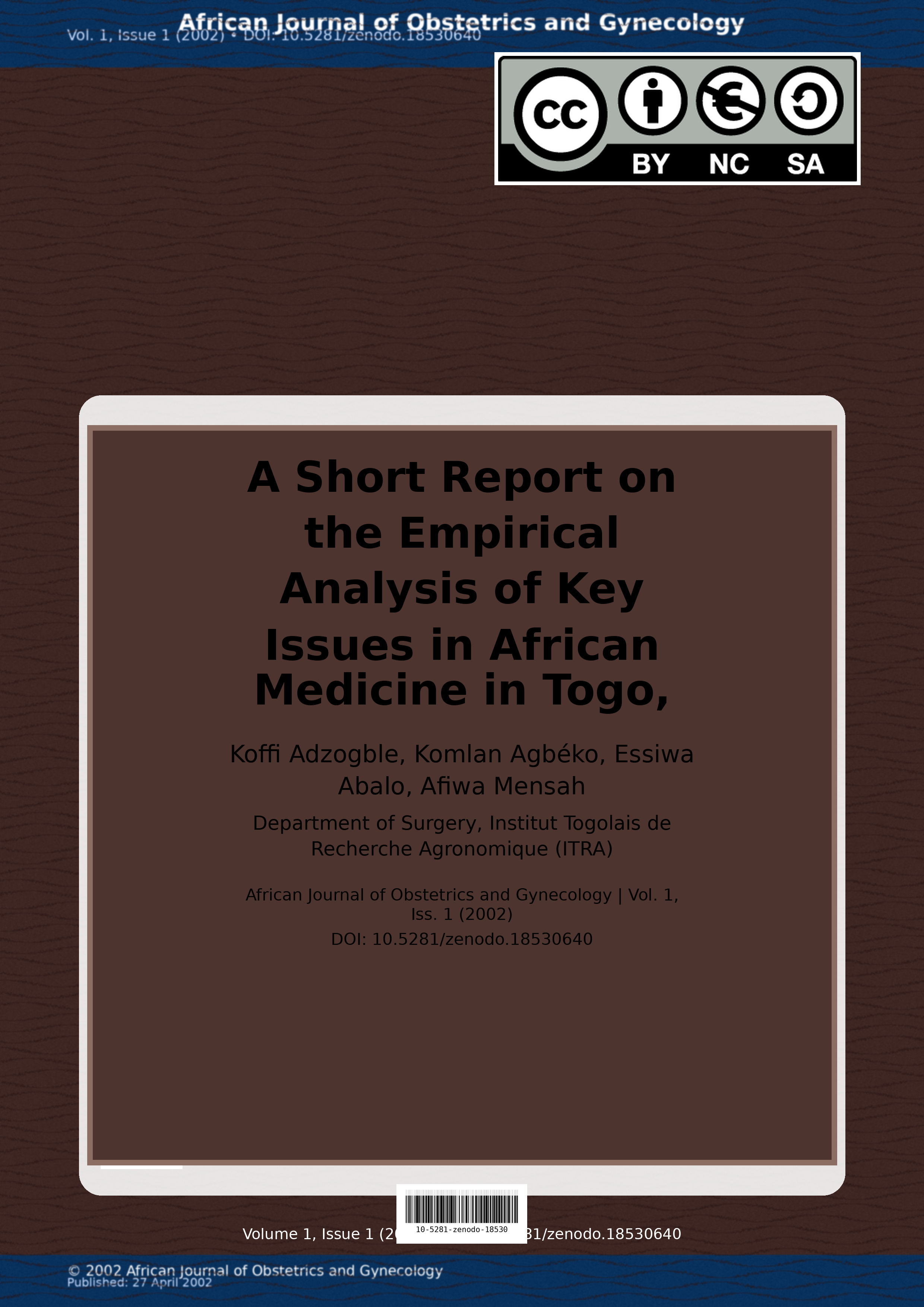 Cover image for: A Short Report on the Empirical Analysis of Key Issues in Af