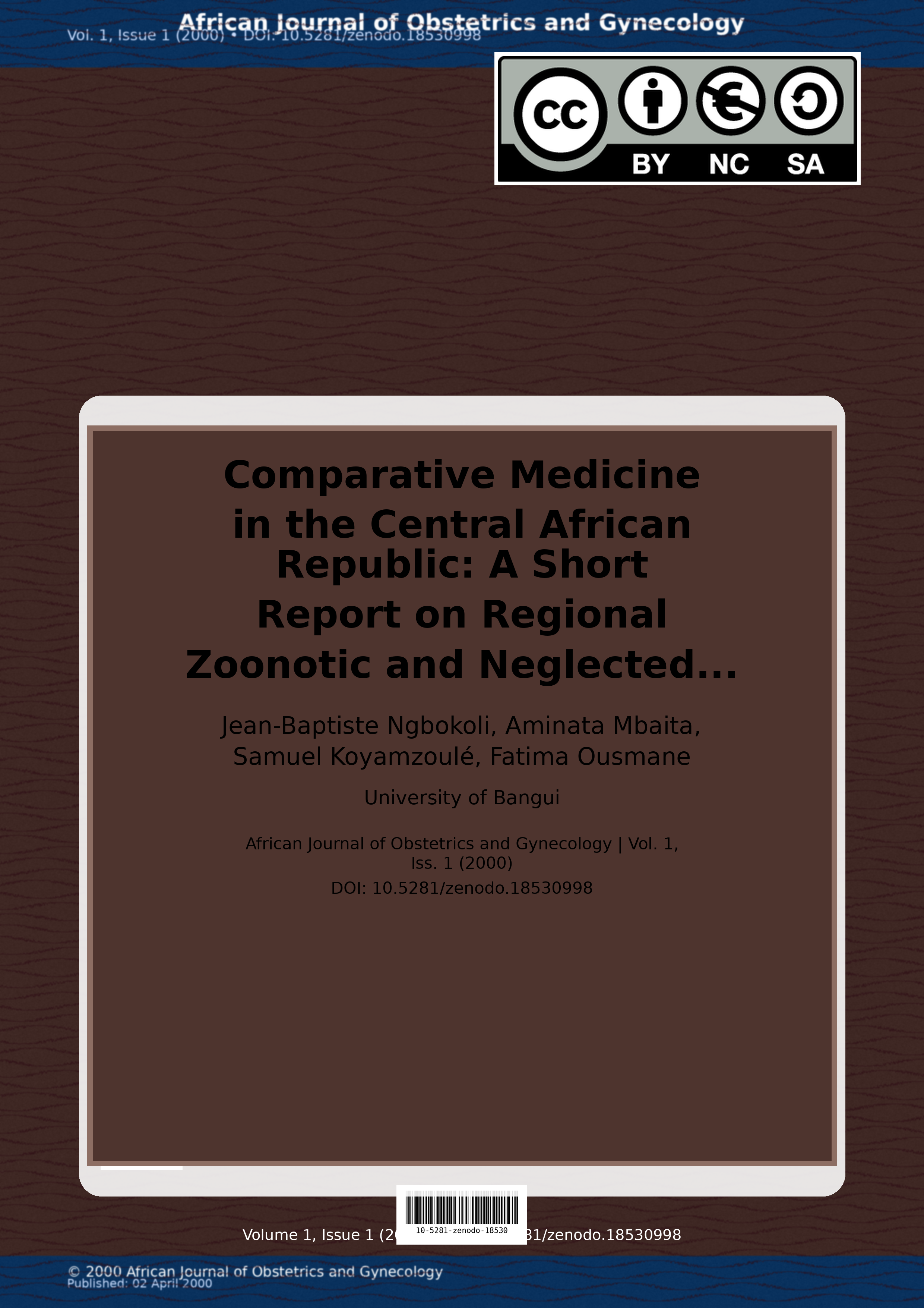 Cover image for: Comparative Medicine in the Central African Republic