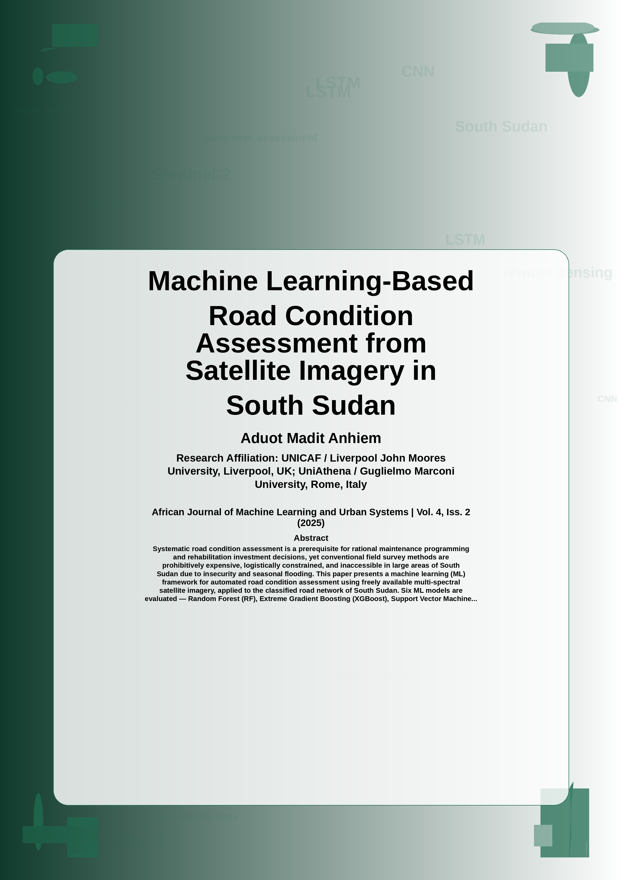 Cover image for: Machine Learning-Based Road Condition Assessment from Satellite Imagery in South Sudan